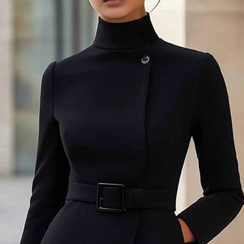 High Neck Long Sleeve Blouse for Women – Slim Fit Mock Neck - Image 7