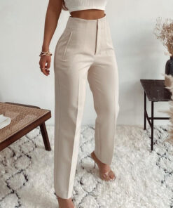 Pleated Slim-Leg High-Waist Pant