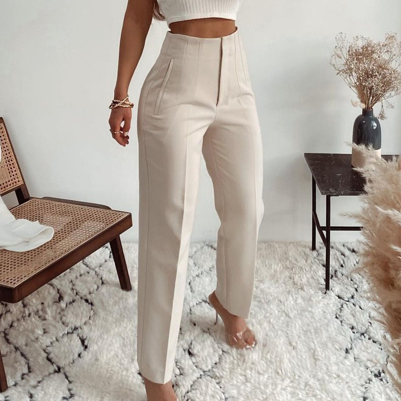 Pleated Slim-Leg High-Waist Pant