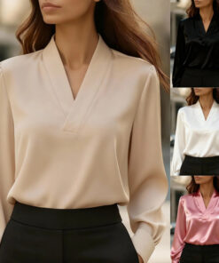 womens-elegant-v-neck-blouse-long-sleeve-shiny