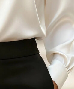 Alternative view of Women’s Elegant V-Neck Blouse – Long Sleeve Shiny Office & Casual Shirt