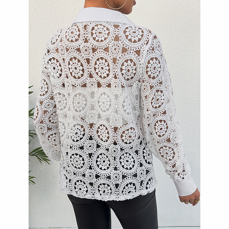 Women’s Lace Floral Blouse – Boho Long Sleeve Button-Down Top - Image 6