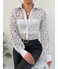 Women’s lace floral blouse long sleeve button-down boho style