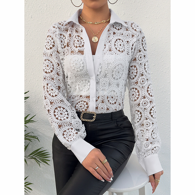 Women’s lace floral blouse long sleeve button-down boho style